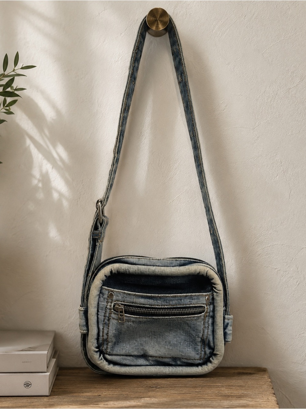 BDG Oversized Denim Shoulder Bag Blue Y2K dark wash may pockets compartments